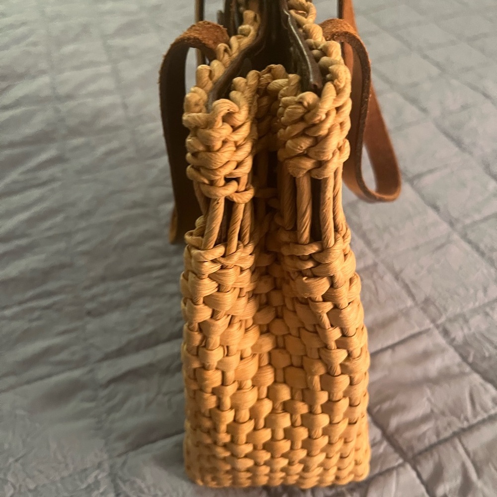 Etienne Aigner vintage 60’s straw tote/satchel handbag with signature maroon - Picture 5 of 7